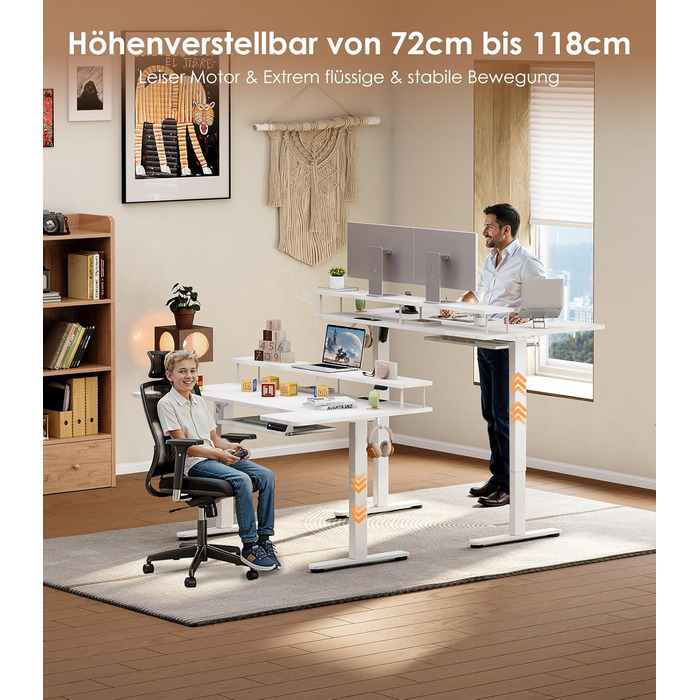 Подібний стіл OffiGo з регульованою висотою, електричний стіл для роботи сидячи/стоячи 140 см з підставкою для монітора, розетками та портом заряджання USB, стіл для роботи стоячи зі світлодіодним підсвічуванням, комп&39ютерний стіл для домашнього офісу, 