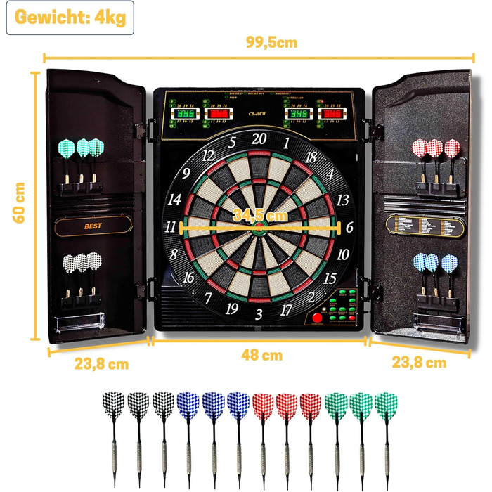 Найкраща спортивна електронна мішень для дартсу Oxford Evolution I зі світлодіодним дисплеєм, включаючи 12 дротиків та 42 запасні наконечники 1-16 гравців 27 ігор - 159 варіацій