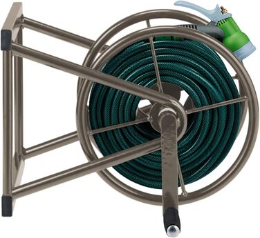 Моток для шланга, сталевий, для 60 м шланга, з 2 швидкозємними зєднаннями, настінний тримач для шланга (ШВТ 36 x 55 x 50 см), коричневий