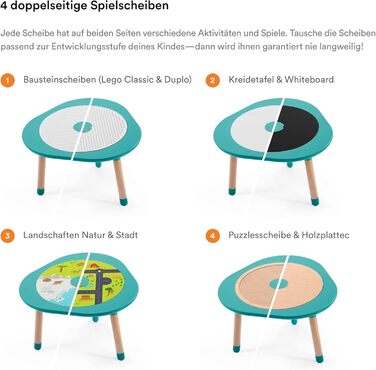 Білий Багатофункціональний дитячий ігровий столик Ніжки з регульованою висотою У комплекті чотири двосторонні ігрові диски, пазл та стільниця з натурального дерева білого кольору