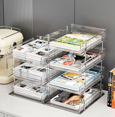 Рівневий органайзер для столу, штабелюваний акриловий лоток для документів, лоток для листів формату А4 та офісного приладдя (прозорий), 3-