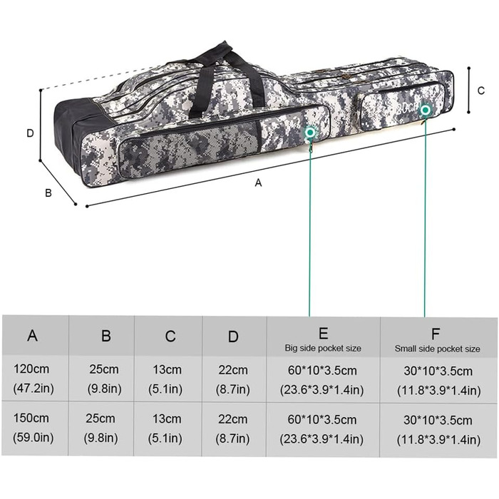 Шарова сумка для риболовлі doorslay, портативна сумка для риболовлі, сумка для вудки, складна сумка для вудки, чохол для вудки, дорожня сумка для зберігання рибальських снастей, 120/150 см (опція) City Camouflage 120 см, 3-
