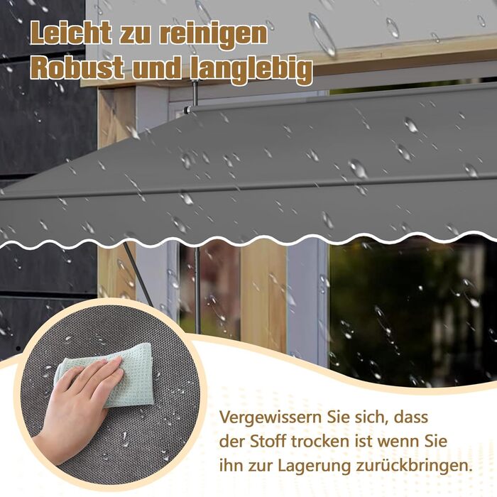 Тент з кріпленням на затискачі та ручним приводом, ширина 150 см, балконний тент з ручним регулюванням висоти без свердління, захист від ультрафіолету, сонцезахисний козирок, водонепроникний для використання на вулиці, для патіо, балкону, саду, антрацит