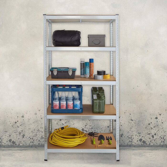 Міцний стелаж Relaxdays, оцинкований, 5 полиць, 180x90x45 см, сріблястий Полиця для зберігання у підвалі, вантажопідйомність 875 кг, сталь, вставне складання