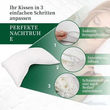 Подушки з подрібненого пінного матеріалу з ефектом пам&39яті регульована висота, ортопедична підтримка для сну на боці/спині, зняття тиску на шийний відділ хребта, можна прати в пральній машині (розмір queen-size), білі