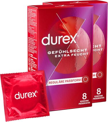 Презервативи Durex Feeling Extra Moist - Презервативи Gossamer для інтенсивних відчуттів - з додатковим покриттям мастилом - Упаковка з 2 шт. (2 x 8 шт. )