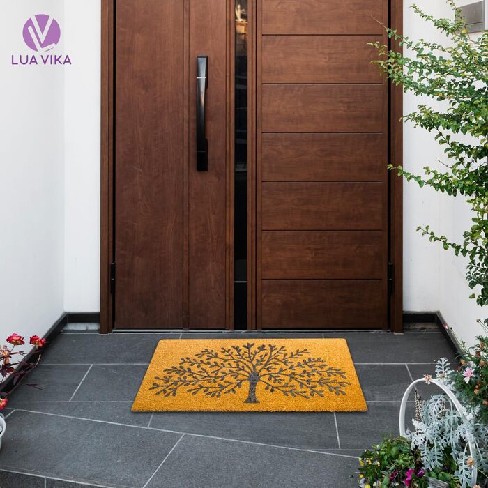 Кокосовий килимок для вхідних дверей, підходить для використання всередині та зовні приміщень, привабливий та декоративний брудозахисний килимок для ваших вхідних дверей, миється, з нековзним ПВХ, килимок для вхідних дверей 40x70 см (Дерево життя)