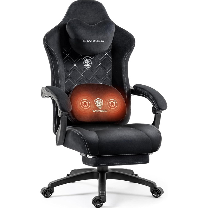 Ігрове крісло Dowinx з підігрівом та масажем поперекової опори, ігрове крісло з пружинними подушками та підставкою для ніг, крісло для ПК з високою спинкою для дорослих, темне