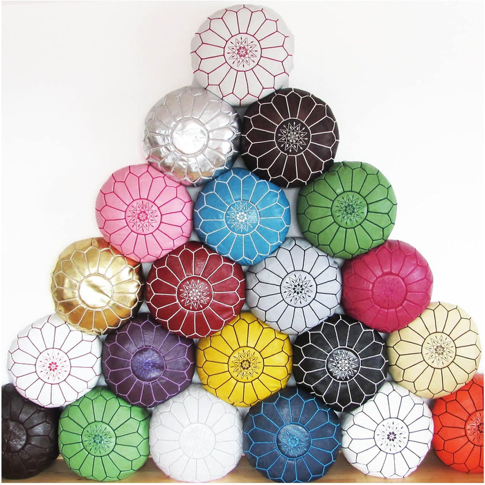 Марокканська подушка для підлоги з натуральної шкіри - Верблюжий вінтаж - Наповнена - Міцна шкіра, ручної роботи, східний пуф-мішок, пуф-підставка, світло-коричневий (верблюжий вінтаж)