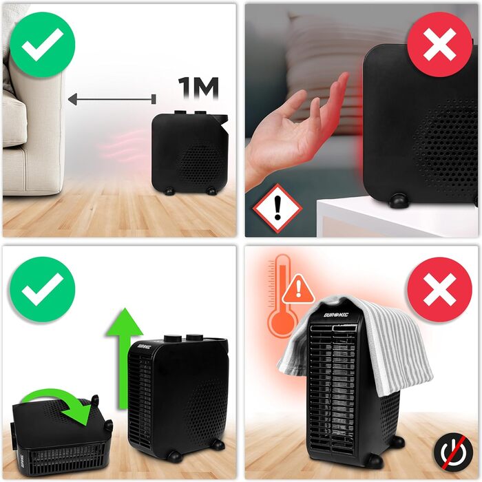 Тепловентилятор Duronic, електричний обігрівач потужністю 2000 Вт для підключення до розетки, невеликий міні-обігрівач для ніг, електричний радіатор з 2 швидкостями, функція охолодження (HV21)