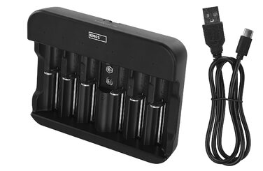 Універсальний зарядний пристрій EMOS для NiMH та NiCd акумуляторів, швидкий зарядний пристрій 500 мА, для 1-6 акумуляторних батарей AAA, AA, C, D, 9V, включаючи кабель USB-C, світлодіодний індикатор, захист батареї, функції безпеки