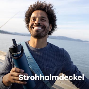 Пляшка для пиття об&39ємом 946 мл (32 унції) з кришкою-трубочкою - Вакуумно-ізольована, багаторазова пляшка з нержавіючої сталі - Герметична кришка - Великий отвір - Індиго