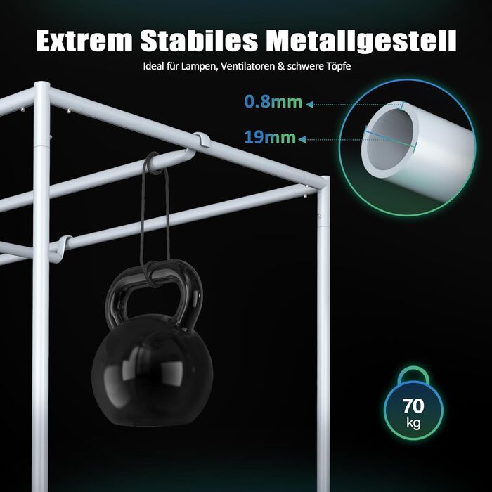 См, Гроубокс з міцним та водонепроникним зовнішнім шаром 1680D, високовідбиваюче алюмінієве внутрішнє покриття, Гроутент з великим оглядовим вікном та піддоном, A06 (Чорний) 60 см (Ш) x 60 см (Г) x 180 см (В), 60x60x180