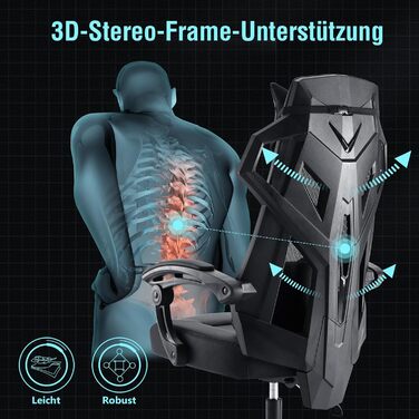 Ергономічне офісне крісло GTPLAYER, стілець для роботи, регульована поперекова опора, підголівник, крісло керівника з підлокітниками, що з&39єднуються, безшумні колеса, чорний колір, вантажопідйомність до 150 кг