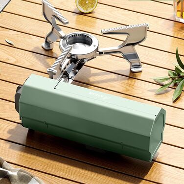 Кемпінгова плита SYFUNLV, портативна газова варильна поверхня з сумкою для перенесення, складна плита 27,5 * 10,5 см з газовим картриджем, кемпінгова плита 2,6 кВт з п'єзопідпалом, для кемпінгу, походів і вечірок (зелена)