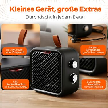 Керамічний електричний вентилятор-обігрівач 3-в-1 маленький та тихий електричний обігрівач з термостатом (1000/1500 Вт вентилятор 4 Вт), енергозберігаючий електричний обігрівач/дуводув для використання в приміщенні