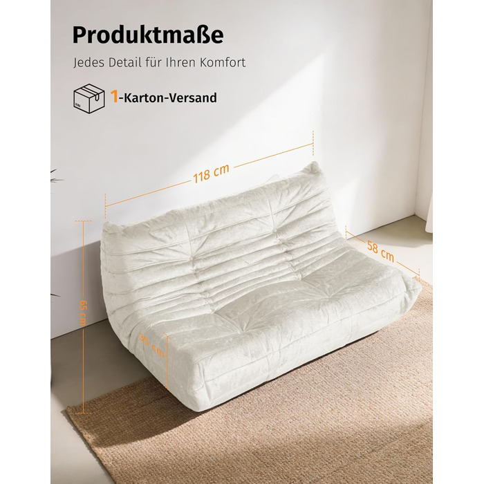 Диван з пінопласту без кісток зручний підлоговий диван з ергономічним дизайном, не потребує складання, диван-мішок для вітальні, спальні, квартири, ігрової кімнати та офісу, бежевий двомісний