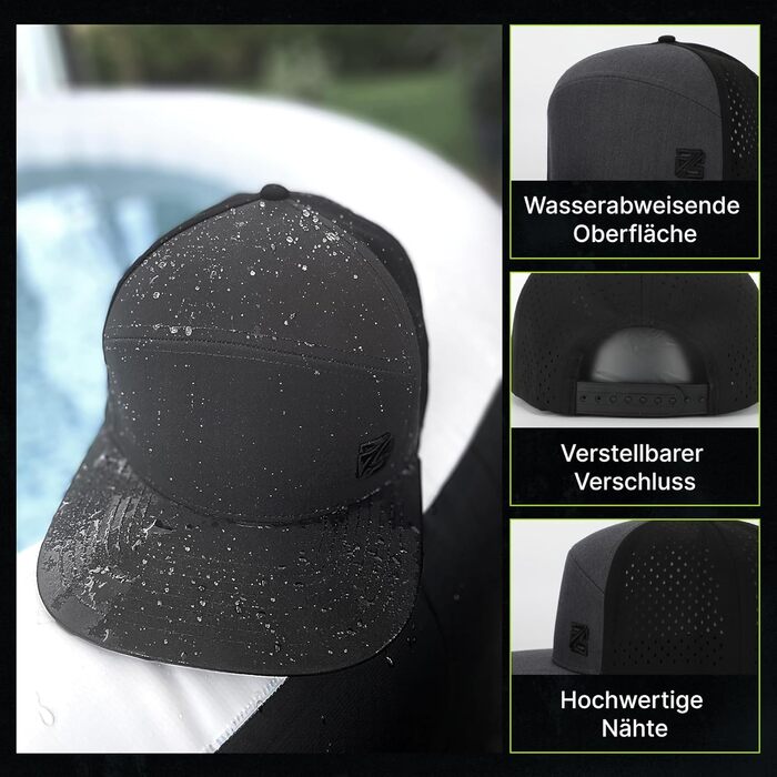 Кепка Snapback для чоловіків та жінок - Водовідштовхувальна бейсболка для чоловіків та жінок - Регульований розмір, Один розмір, Графітово-чорний