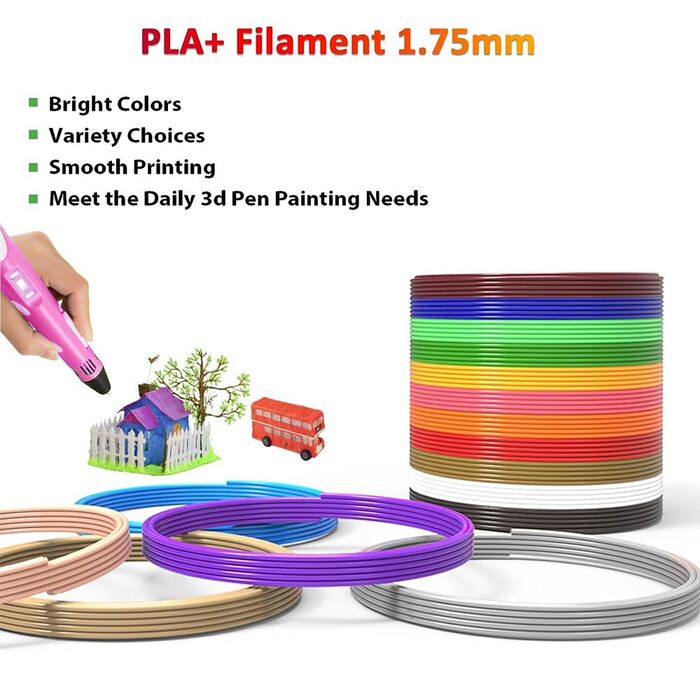 Мм, 10 різних кольорів 1,75 мм PCL Filament Filament, низька температура, без запаху, для ручки для друку 3D-принтера, 5 метрів на колір, 3D Pen Filament PLA, 3D Pen PCL Filaments 1,75