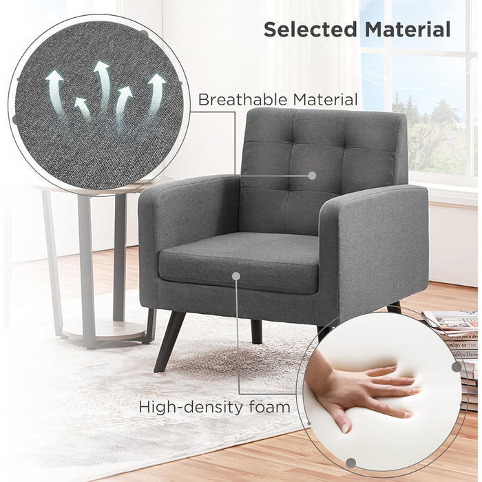 Крісло Yaheetech з підлокітниками, зручне та сучасне, крісло під телевізор, крісло-реклайнер, крісло для вітальні, клубне крісло, диван, вантажопідйомність 136 кг, темно-сірий, темно-сіра поліестерова тканина