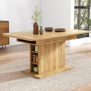 Дерев&39яний обідній стіл Merax, розсувний обідній стіл з місцем для зберігання, прямокутний кухонний стіл, для вітальні та їдальні, 110/130Д x 70Ш x 75В см, натуральний колір