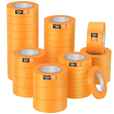 Професійна малярська золота стрічка, м&39яка стрічка, малярська малярська стрічка, 8/12/15/20/24/30 мм x 20 м Помаранчева малярська стрічка для фарбування, кузовних робіт, самостійного фарбування, професійного фарбування (мала) 40 шт. 8/12/15/20/24/30 мм 