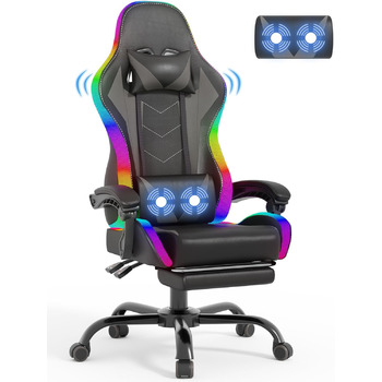 Ігрове крісло Devoko LED з масажем, Комп'ютерне крісло з підставкою для ніг і масажною подушкою для попереку, Гоночне геймерське к