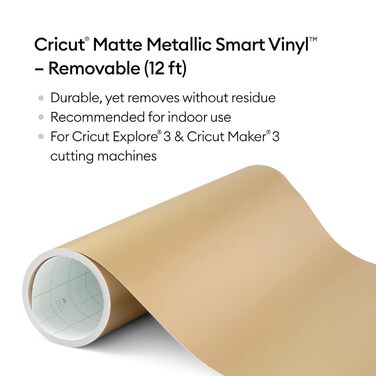 Знімний матовий металевий вініл Cricut Smart (33 м x 3,6 м, шампанське) для Cricut Explore 3 і Maker 3, рекомендований для використання всередині приміщень, декорування проектів, наклейок, наклейок тощо, задня сторона 3,6 м (12 футів) Срібло