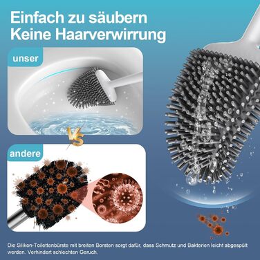 Силіконова щітка для унітазу Waretary, тримач для щітки та унітазу, м'яка та гнучка щітка для унітазу з довгою ручкою, швидковисих
