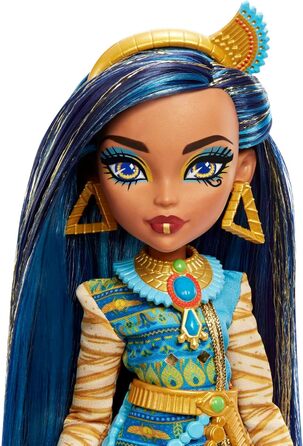 Лялька Monster High Cleo de Nile, Модна лялька-мумія, Королівський костюм, Чоботи-вбивці, Рюкзак-піраміда, Аксесуари, для дітей віком від 4 років, HHK54