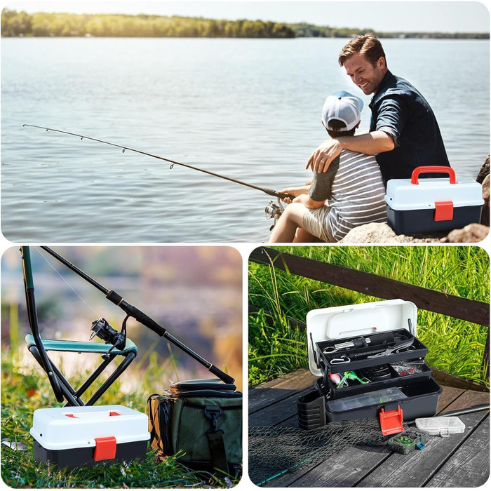 Набір рибальських снастей із 213 предметів, включаючи затискачі для губ, рибальські луски, знімач гачків, гачки, рибальські приманки тощо, набір снастей для лову окуня та форелі, 3-поличний ящик для снастей з аксесуарами для дітей, дорослих та початківців