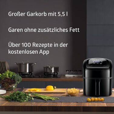 Розумна фритюрниця з Wi-Fi об'ємом наповнення 5,5 літрів Розумна фритюрниця з автоматичним налаштуванням температури та часу Можливе керування через додаток Фритюрниця без олії (1800 Вт)