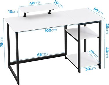 Комп&39ютерний стіл для домашнього офісу GreenForest з двосторонніми полицями для зберігання, 100 см, маленький, з регульованими полицями для невеликих приміщень, спальня, студент, сучасний стіл для ПК-ноутбука, білий 100x50 см