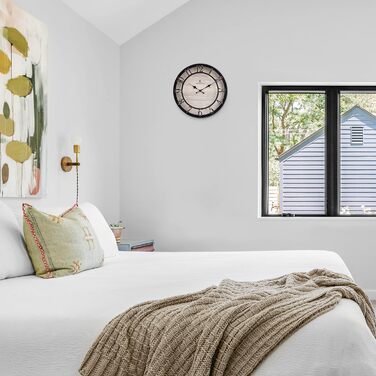 Настінний годинник Lafocuse Vintage безшумний чорний, ретро великі підняті 3D цифри, кантрі стиль безшумний пошарпаний шикарний ан