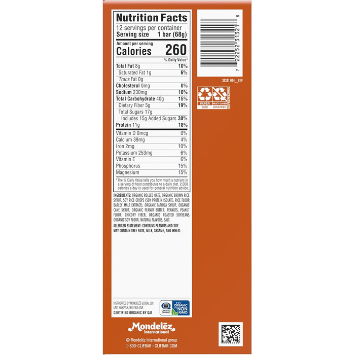Енергетичні батончики Clif Bar Crunchy Peanut Butter, 12 батончиків / коробка Crunchy Peanut Butter 12 шт. (1 упаковка)