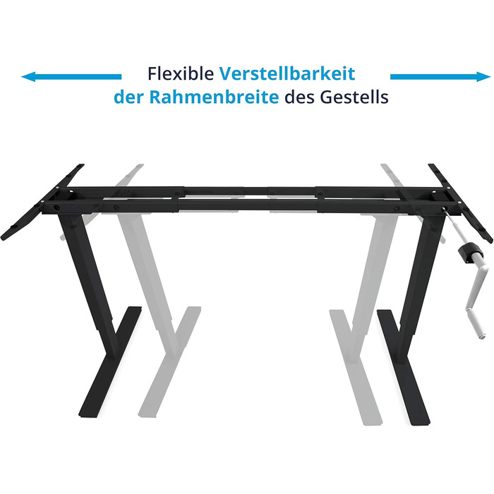 Бюджетний стіл з регульованою висотою Каркас столу з регулюванням висоти за допомогою кривошипа Регульована ширина для всіх стандартних стільниць (чорний, стільниця не входить до комплекту) Чорний без стільниці