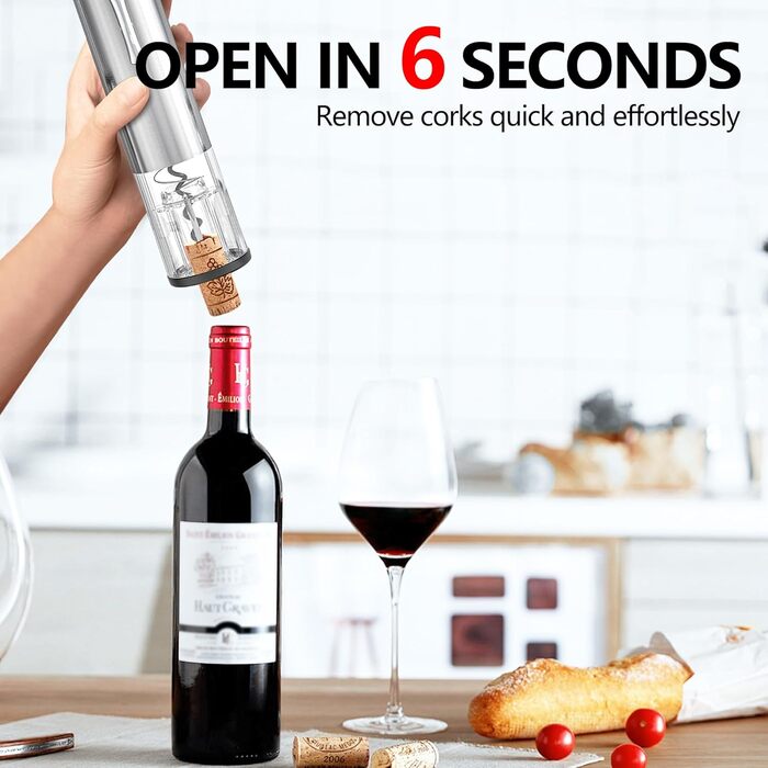 Електричний набір відкривачок для винних пляшок BGFOX акумуляторна з нержавіючої сталі, автоматичний електричний штопор 4 в 1, автоматичний електричний аератор для вина, різак для фольги та вакуумна пробка, подарунки для любителів вина