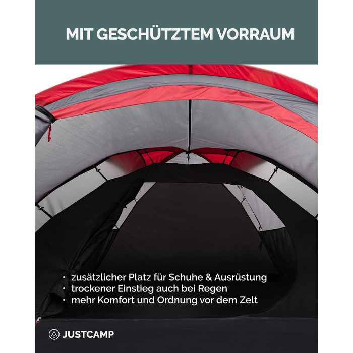 Намет для кемпінгу Scott на 4 особи, легкий, стійкий, водонепроникний - купольний намет (двостінний) із закриваючимся тамбуром - намет-іглу з вентиляційними капюшонами та москітною сіткою на спальному місці - сірий