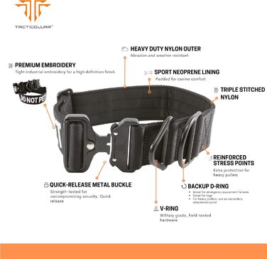 Нашийник Не гладь мене Tacticollar, нейлон, 5,1 см, для середніх та великих собак, з внутрішньою неопреновою підкладкою, щоб повідомити про потреби вашого собаки та запобігти небажаним контактам (Чорний, розмір M) Чорний, середній, 5 см ширина