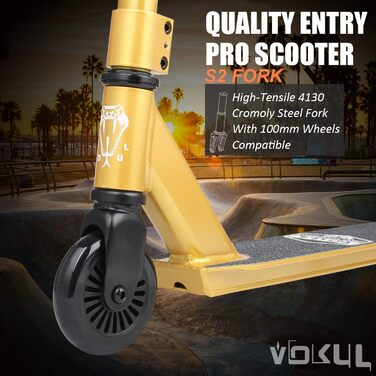 Самокат VOKUL TRII S2 Pro Stunt Scooter - самокат для трюків у стилі фрістайл з колесами 100 мм - з хромолієвим кермом, що обертає