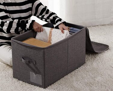 Великі, складні кошики для зберігання речей на блискавці, для спалень, шаф та одягу, 2 шт., чорно-сірі.