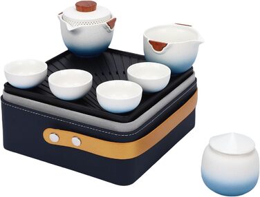 Похідний чайний сервіз Poenvfpo керамічний чайник для подорожей у шкіряній сумці-органайзері, ідеальний для автоподорожей та пікніків на природі