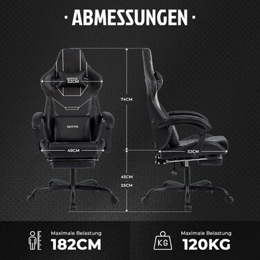 Ергономічне ігрове крісло, офісне крісло з підставкою для ніг, гоночне комп&39ютерне крісло, регульована висота, м&39яке, поперекова підтримка, чорне