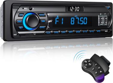 Автомобільна стереосистема RDS Bluetooth для 9-24 В, FM/AM 1Din Автомобільна стереосистема з Bluetooth гучного зв'язку, 7-колірна автомобільна стереосистема з 2 USB/MP3-плеєрами/AUX/SD/незалежним годинником, 30 станцій для зберігання багатобарвних