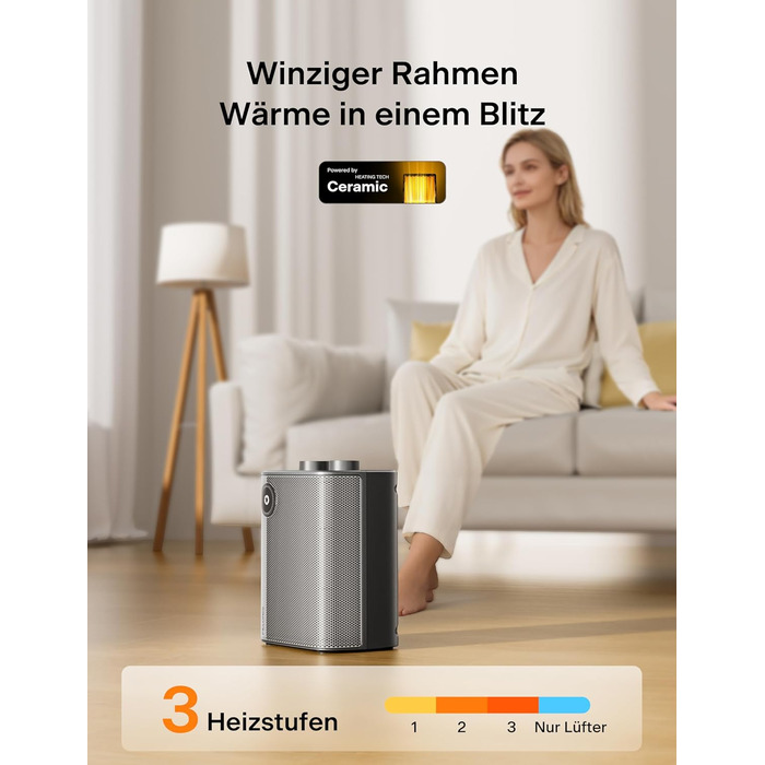 Керамічний міні-вентилятор PELONIS 2000 Вт, 2 режими швидкого нагрівання, 3 режими нагріву вентилятор, тихий настільний обігрівач із захистом від перегріву та перекидання для офісу, столу та домашнього офісу 25A Чорний 25a