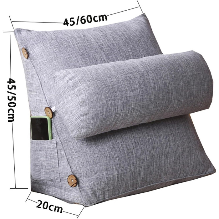 Знімна подушка для читання, подушка для спинки ліжка, крісла, дивана, підлоги, міцна, еластична, розслаблююча подушка, зручна, яку можна прати, клиноподібна подушка, 60 x 20 x 50 см, кавового кольору