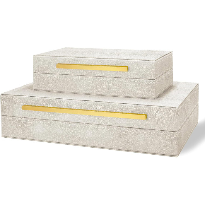 Сучасна декоративна скринька зі штучної шкіри, декоративні скриньки для зберігання з кришками для дому, велика багатофункціональна скринька для зберігання ювелірних виробів, органайзер (білий) кольору слонової кістки, 2 шт. 2PSC