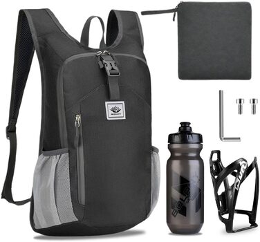 Велосипедний рюкзак-тримач, 15 л / 610 мл пляшка, Надлегкий, Текстиль, Чорний