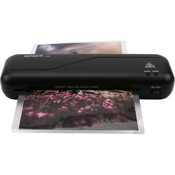 Ламінатор Genie LA 200 з пакетами для ламінування (підходить до DIN A4, для гарячого ламінування 80-125 мкм) чорний, 330 x 106 x 60 мм, одинарний