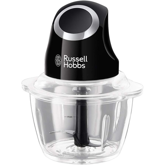 Електричний подрібнювач Russell Hobbs Mini скляний контейнер з кришкою для зберігання матовий чорний (500 мл, подрібнювач овочів, блендер, мульти-& універсальний подрібнювач овочів, фруктів і м'яса) 24662-56 Подрібнювач, одинарний